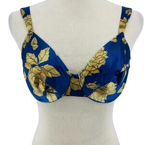 Vintage Victoria's Secret Bra Second Skin Blue Gold Satin Size 34C